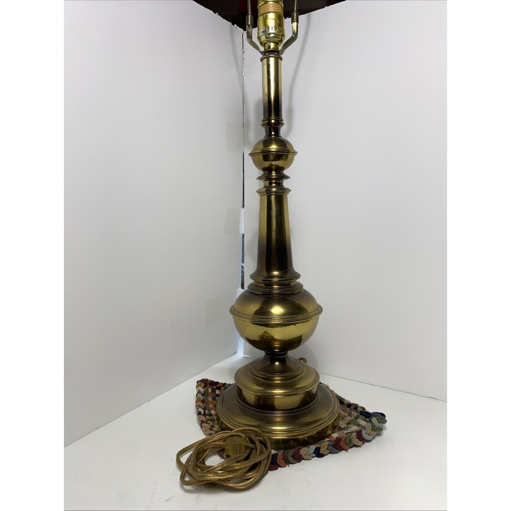 Vintage Solid Brass Table Lamp Heavy Substantial Base MCM Column